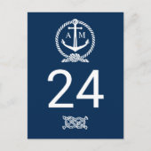 Nautical Navy Blue Wedding Monogram Tischnummer (Vorderseite)