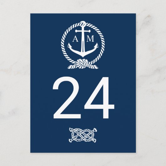 Nautical Navy Blue Wedding Monogram Tischnummer (Vorderseite)