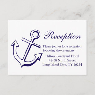 Nautical Navy Blue Wedding Reception Schiff Anchor Begleitkarte