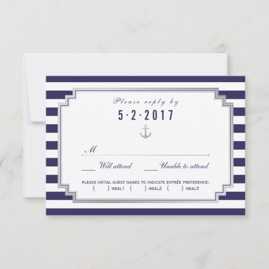 Nautical Navy Blue Wedding RSVP Card Wahlmöglichke (Vorderseite)