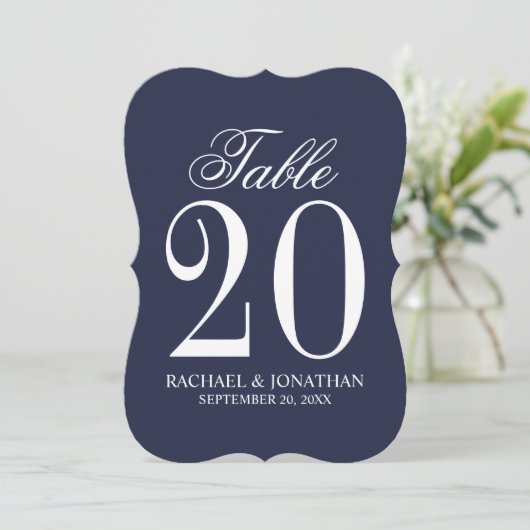 Nautical Navy Blue Wedding Tischnummer Card (Stehend Vorderseite)