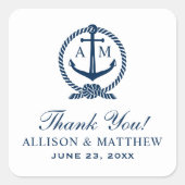 Nautical Navy Blue Wedding Wedding Vielen Dank Quadratischer Aufkleber (Vorderseite)