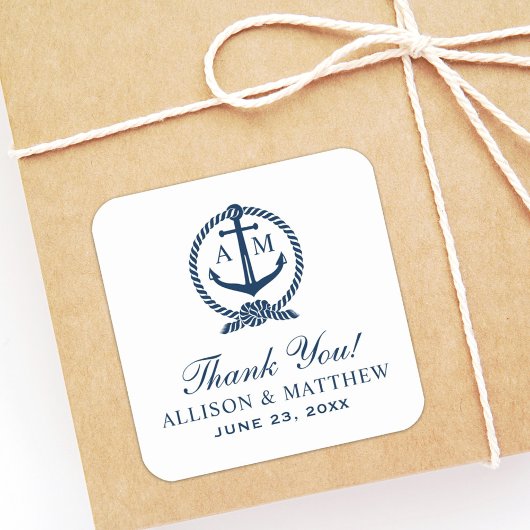 Nautical Navy Blue Wedding Wedding Vielen Dank Quadratischer Aufkleber