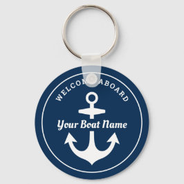Nautical Navy Blue Welcome Aboard Boat Name Anchor Schlüsselanhänger