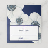 #Nautical Navy Blue & White Anemone Wedding Platzkarte (Außenseite Aufgefaltet)