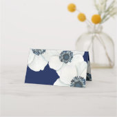 #Nautical Navy Blue & White Anemone Wedding Platzkarte (Rückseite)