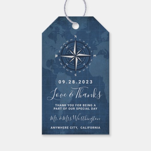 Nautical Navy Blue & White Gevor Wedding Vielen Da Geschenkanhänger (Vorderseite)