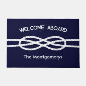 Nautical Navy Blue White Rope Welcome Aboard Fußmatte (Vorderseite)