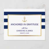 Nautical Navy Blue White Stripes Danke für Ihre Ho Postkarte (Vorderseite)