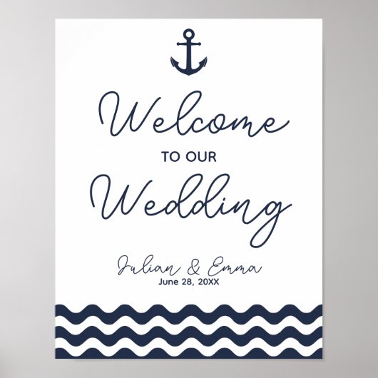 Nautical Navy Blue Willkommen bei unserem Hochzeit Poster (Vorne)
