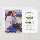 Nautical Navy Blue Yellow Anchor Wedding Foto Save The Date (Vorderseite)