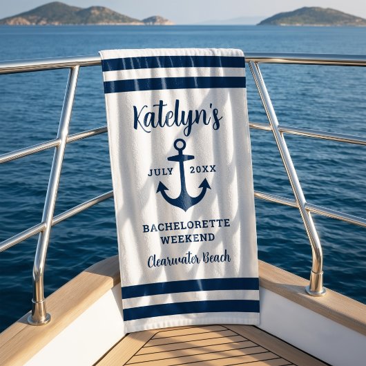 Nautical Navy Custom Wedding Junggeselinnen-Abschi Strandtuch