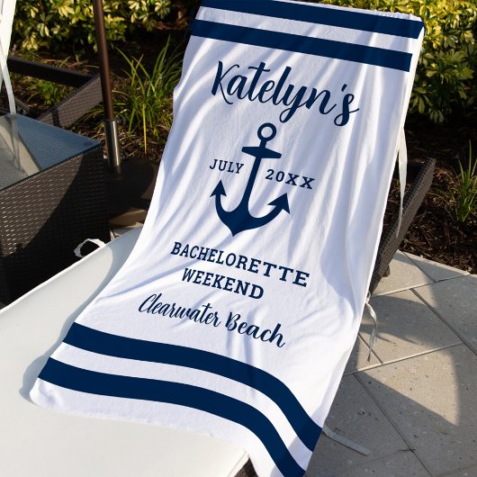 Nautical Navy Custom Wedding Junggeselinnen-Abschi Strandtuch