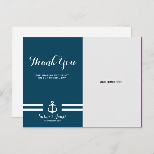 Nautical Navy Hochzeit Danke Karte / Postkarte (Vorne/Hinten)