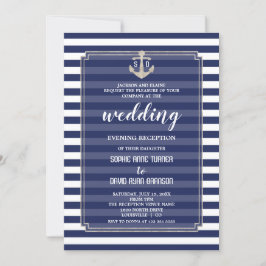 Nautical Navy Hochzeitssilber Abend Empfang Einladung