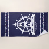 Nautical Navy Leuchtturm Custom Beach Handtuch (Vorderseite)