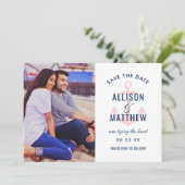 Nautical Navy Light Pink Anchor Wedding Foto Save The Date (Stehend Vorderseite)