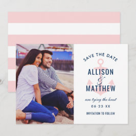 Nautical Navy Light Pink Anchor Wedding Foto Save The Date