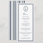 Nautical Navy Monogram Long Wedding Menu Card Einladung (Vorne/Hinten)