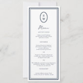 Nautical Navy Monogram Long Wedding Menu Card Einladung (Vorderseite)