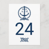 Nautical Navy Monogram Wedding Tischnummer (Vorderseite)