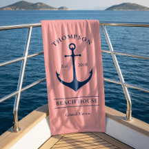 Nautical Navy Pink Anchor Custom Vacacation Zuhaus