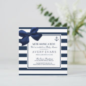 Nautical Navy Ribbon Anker Es ist eine Baby-Dusche Einladung (Stehend Vorderseite)