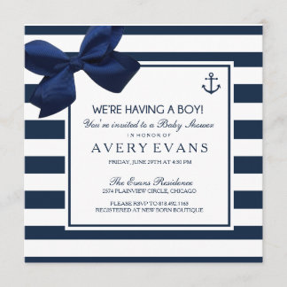 Nautical Navy Ribbon Anker Es ist eine Baby-Dusche Einladung