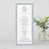 Nautical Navy Stripe Classic Wedding Program Card Einladung (Stehend Vorderseite)