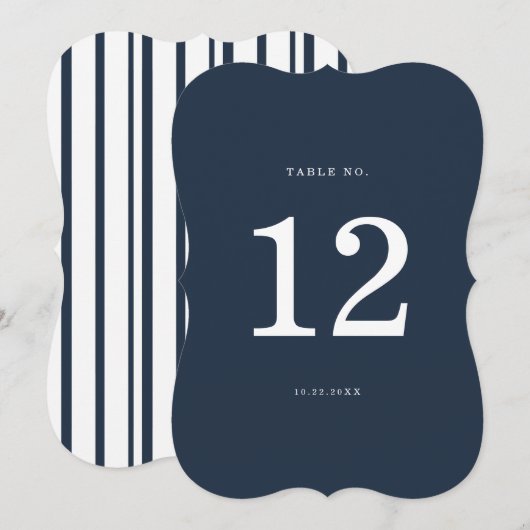 Nautical Navy Stripe Die-Cut Wedding Table Number Einladung (Vorne/Hinten)