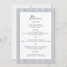 Nautical Navy Stripe Monogram Wedding Menu Card Einladung