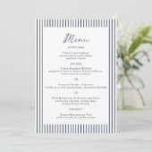 Nautical Navy Stripe Monogram Wedding Menu Card Einladung (Stehend Vorderseite)