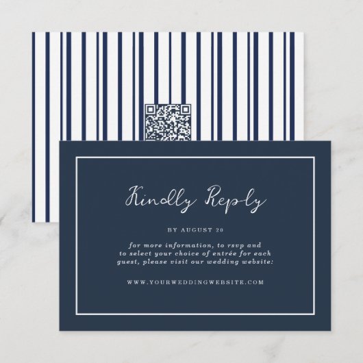 Nautical Navy Stripe Online RSVP Enclosure Card Begleitkarte (Vorne/Hinten)