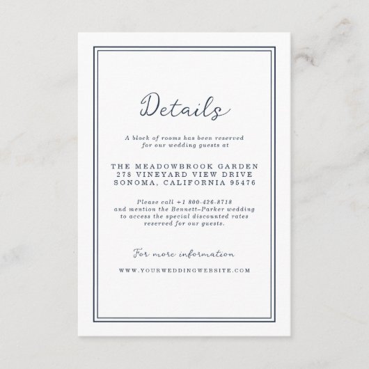 Nautical Navy Stripe Wedding Details Card Begleitkarte (Vorderseite)