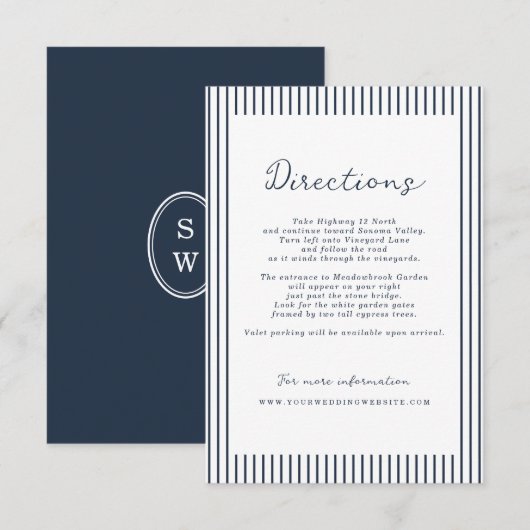 Nautical Navy Stripe Wedding Directions Card Begleitkarte (Vorne/Hinten)
