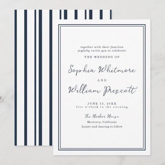 Nautical Navy Stripe Wedding Invitation Einladung (Vorne/Hinten)