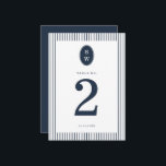 Nautical Navy Stripe Wedding Table Number Card Einladung<br><div class="desc">Nautical Wedding Table Number Card in classic navy and white — a chic coastal reception table sign perfect for elegant seaside weddings. Inspired by timeless Coastal Elegance and yacht-club aesthetics, this navy stripe table number features a refined monogram accent and crisp preppy layout. Perfect for the modern coastal bride. Pair...</div>