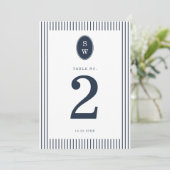 Nautical Navy Stripe Wedding Table Number Card Einladung (Stehend Vorderseite)