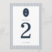 Nautical Navy Stripe Wedding Table Number Card Einladung (Vorderseite)