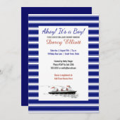 Nautical Navy Stripes Ahoy Es ist eine Baby-Dusche Einladung (Vorne/Hinten)