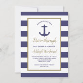 Nautical Navy Stripes Drive-Through-Babydusche Einladung (Vorderseite)