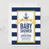 Nautical Navy Stripes Kinderdusche Einladung (Vorderseite)