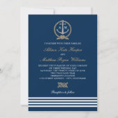 Nautical Navy Tan Ankerstreifen Wedelgramm Einladung (Vorderseite)