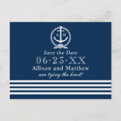 Nautical Navy Wedding Monogram Save the Date Ankündigungspostkarte (Vorderseite)