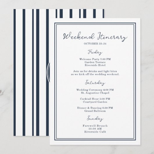 Nautical Navy Wedding Weekend Itinerary Card Einladung (Vorne/Hinten)