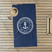 Nautical Navy & White Anchor Boat Name Strandtuch