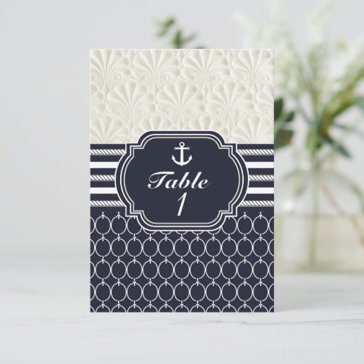 Nautical Navy & White Elegant Beach Hochzeit Einladung (Stehend Vorderseite)