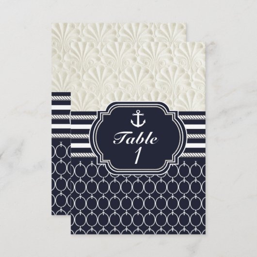 Nautical Navy & White Elegant Beach Hochzeit Einladung (Vorne/Hinten)