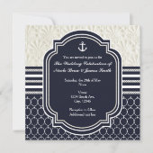 Nautical Navy & White Elegant Beach Hochzeit Einladung (Vorderseite)