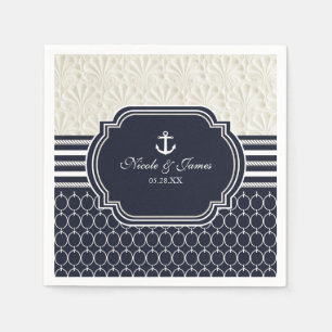 Nautical Navy & White Elegant Beach Hochzeit Serviette